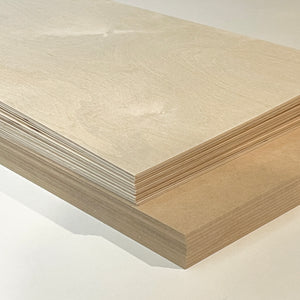 Bundle: 1/8" BALTIC BIRCH/MDF box of 20 sheets (10 of each) (12"x19" in) Glowforge size.